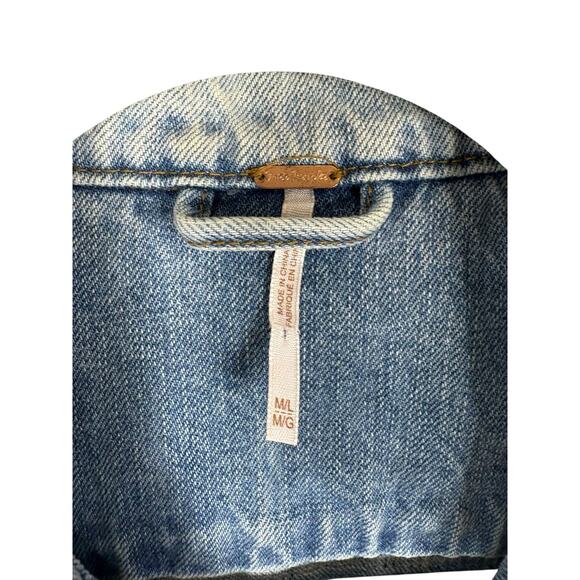 Free People Paisley Quilted Denim Jacket Trucker Boho Hippie Oversized Baggy M/L - Picture 9 of 13